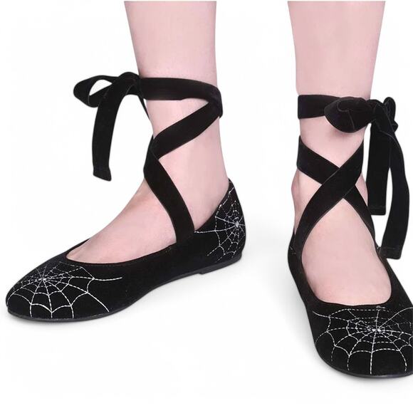 Nicoletta Carlone Irene Spiderweb Black Velvet Flats Womens US 8.5 EU 39 READ - Picture 11 of 11